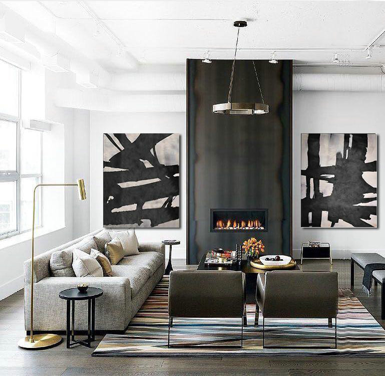 Large Abstract Art,Set Of 2 Minimal Painting On Canvas - Abstract Art Decor Large Canvas Painting